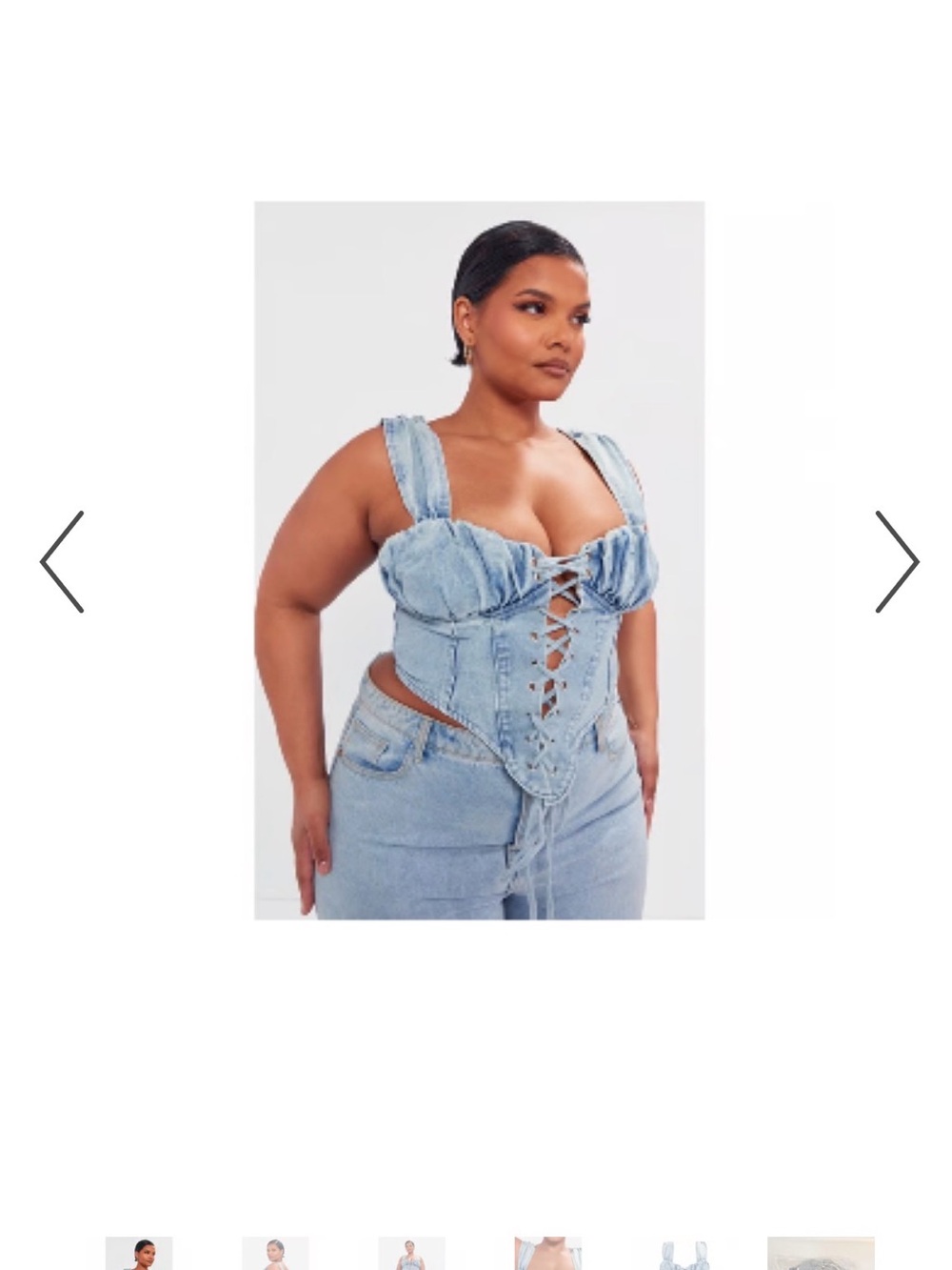 Plus Size Vintage Bleach Wash Ruched Bust Detail Denim Lace Up Top